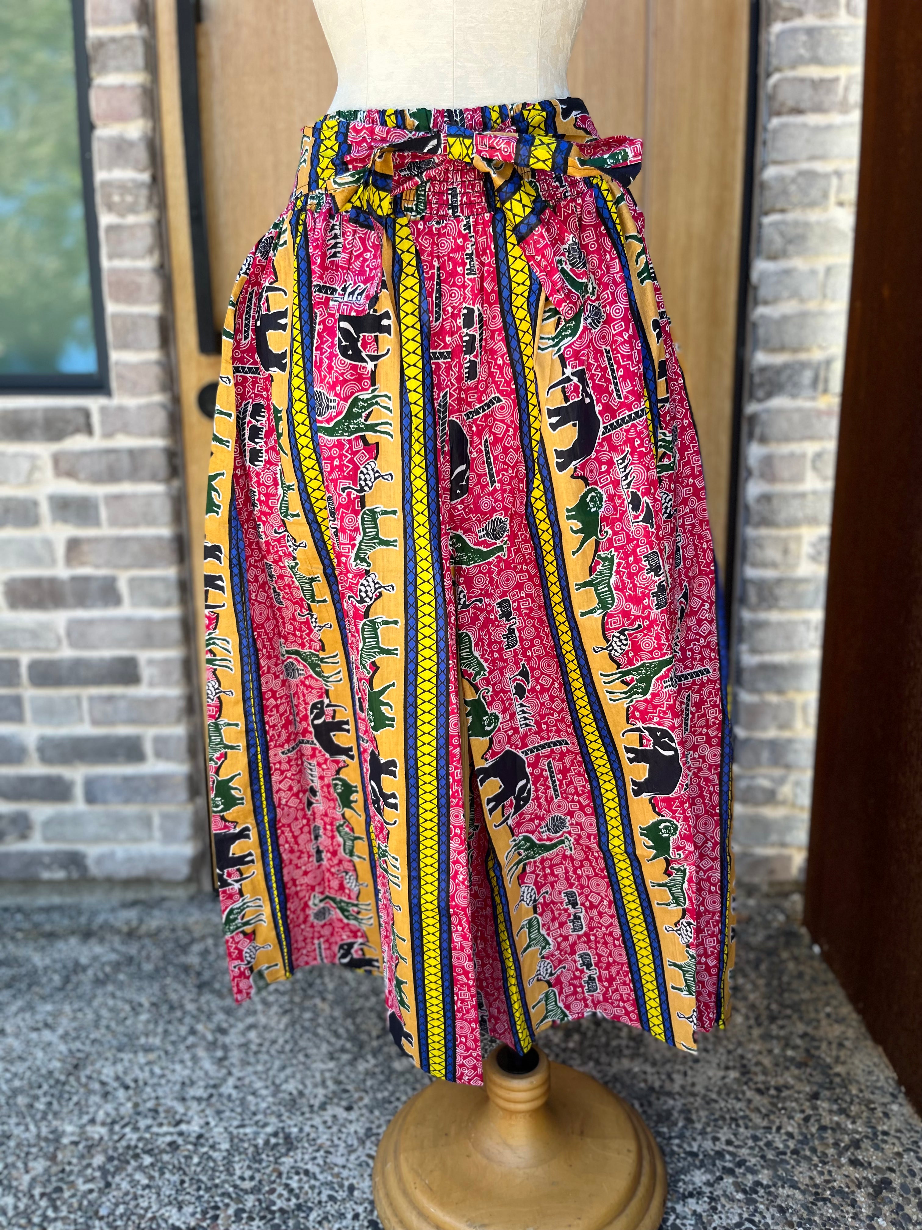 African print wide leg cheap pants